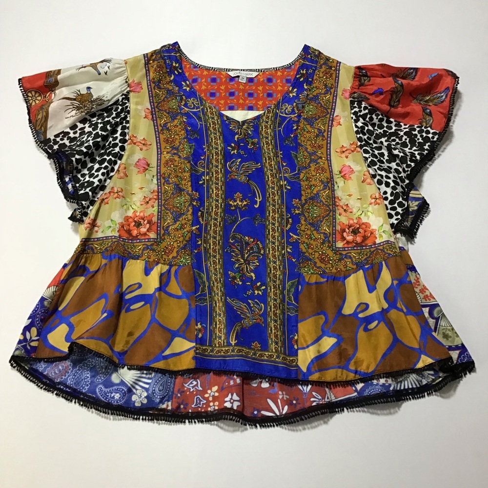 John Mark Vibrant Multicolor Boho Patch Print Blo… - image 4